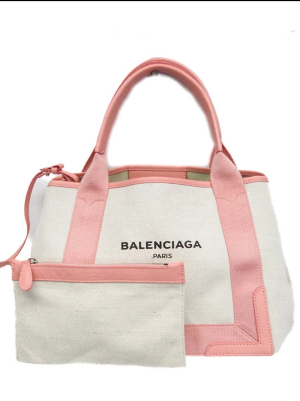 Balenciaga Women's Small Navy Cabas Tote Bag in Pink/ Off White NWT - Picture 9 of 14